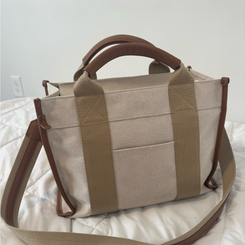 Canvas Tote Bag with Brown Accents